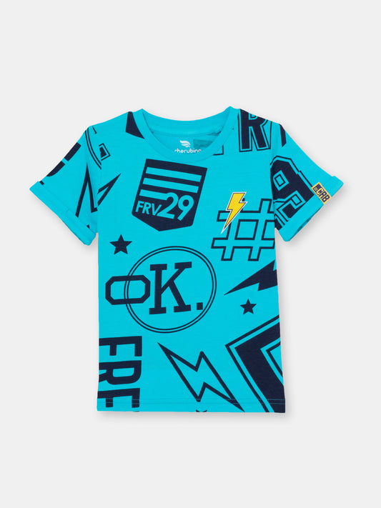 Cherubino Boys' Back-to-School Graphic T-Shirt in Blue – Comfy Top for School, Play, and More