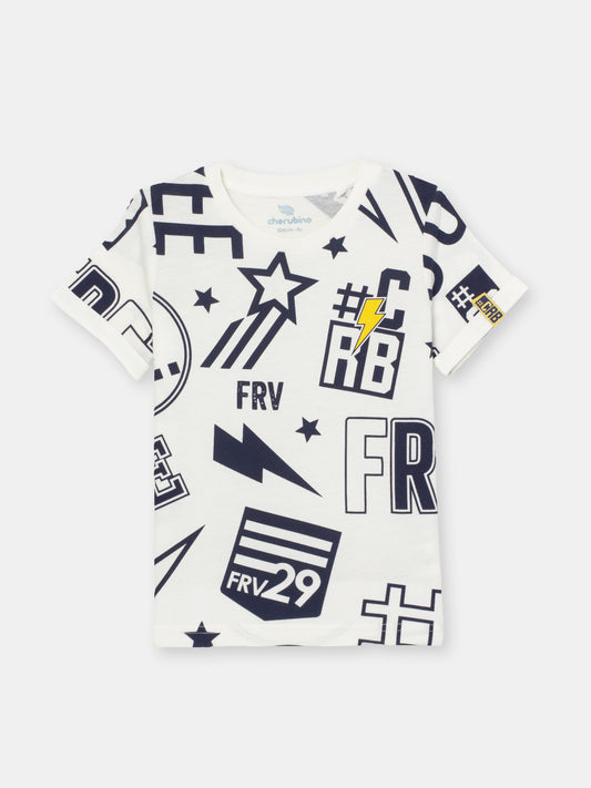 Cherubino Boys' Back-to-School Graphic T-Shirt in White – Comfy Top for School, Play, and More