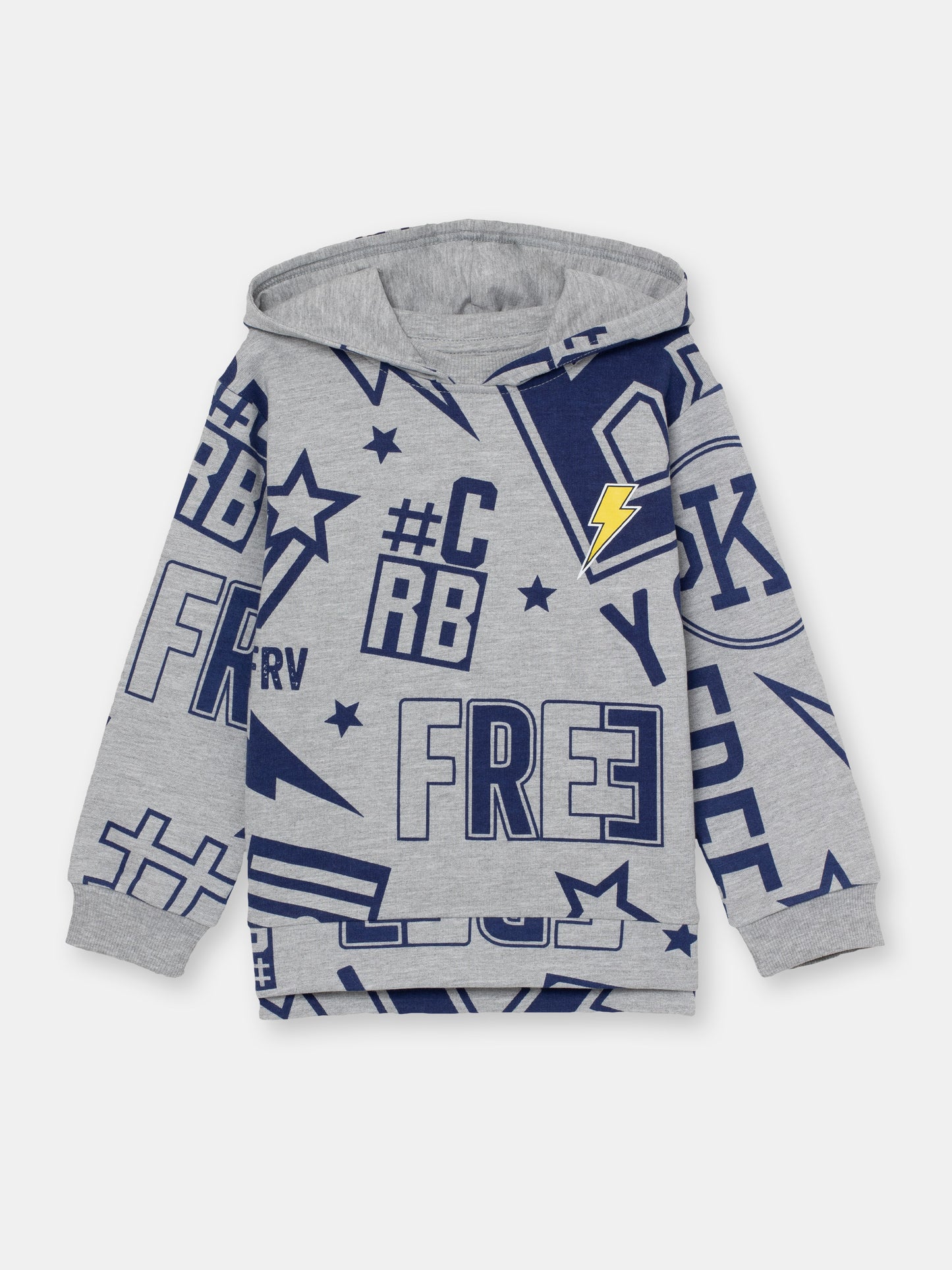 Hoodie Sweatshirt in Stickers Pattern - Grey