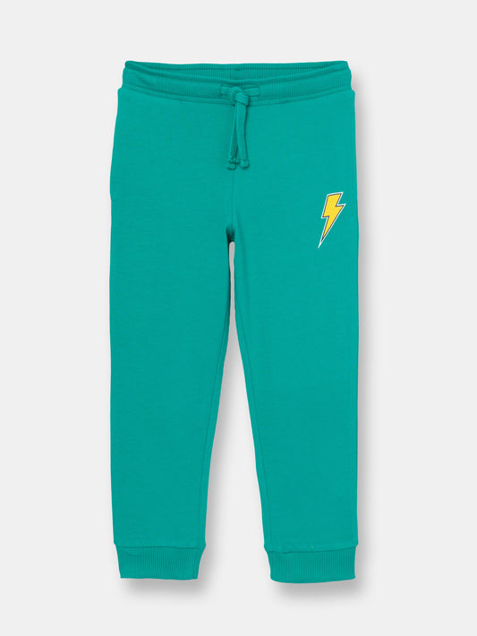 Solid Joggers with Thunderbolt Patch - Green