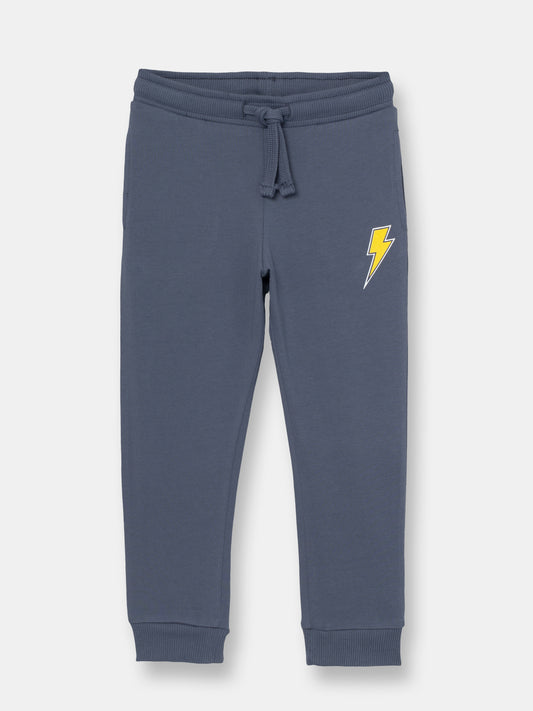 Solid Joggers with Thunderbolt Patch - Grey