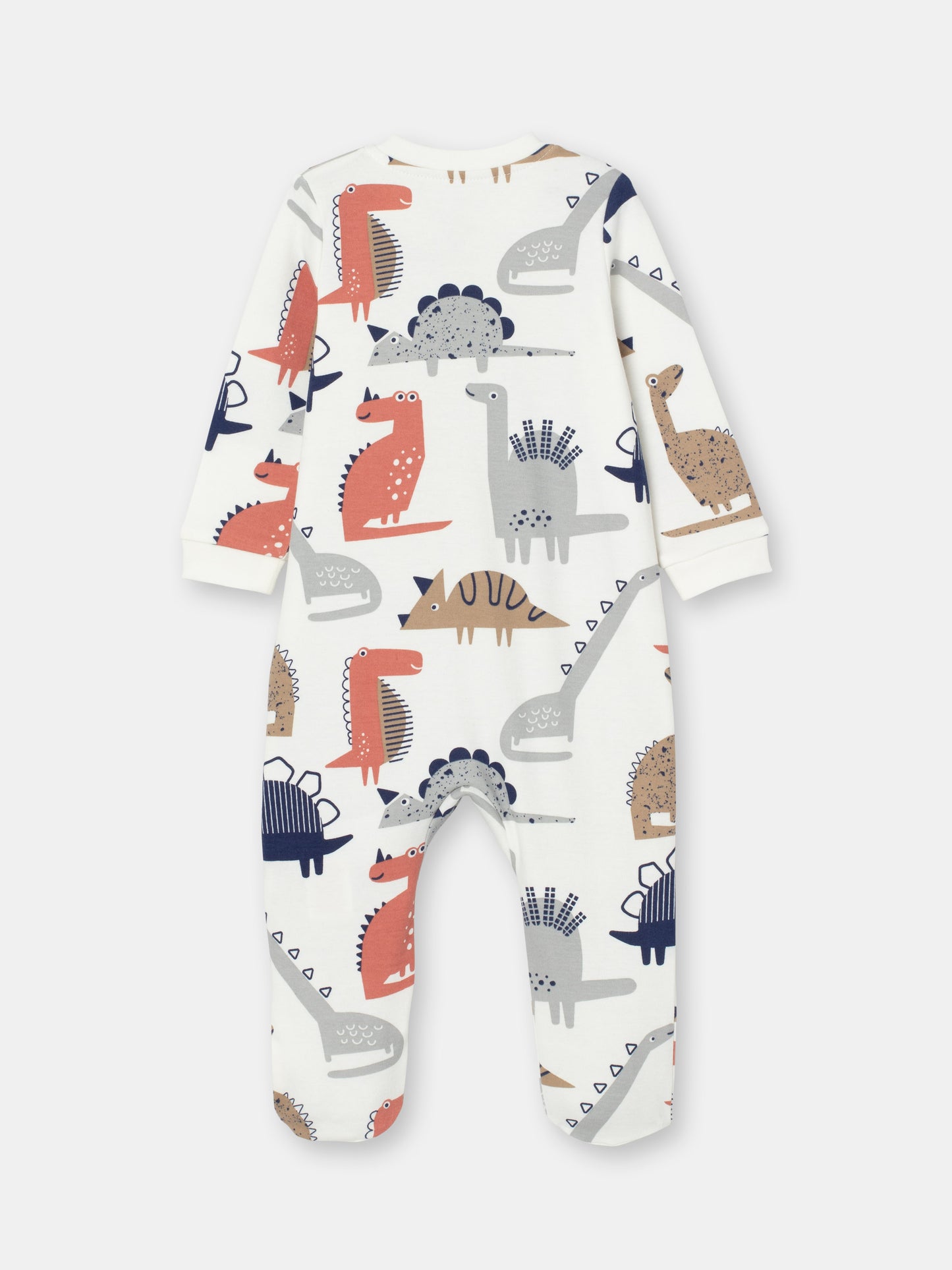 On-the-Go Zipper Jumpsuit with Non-Slip Footies in (Dino Party) Pattern - White