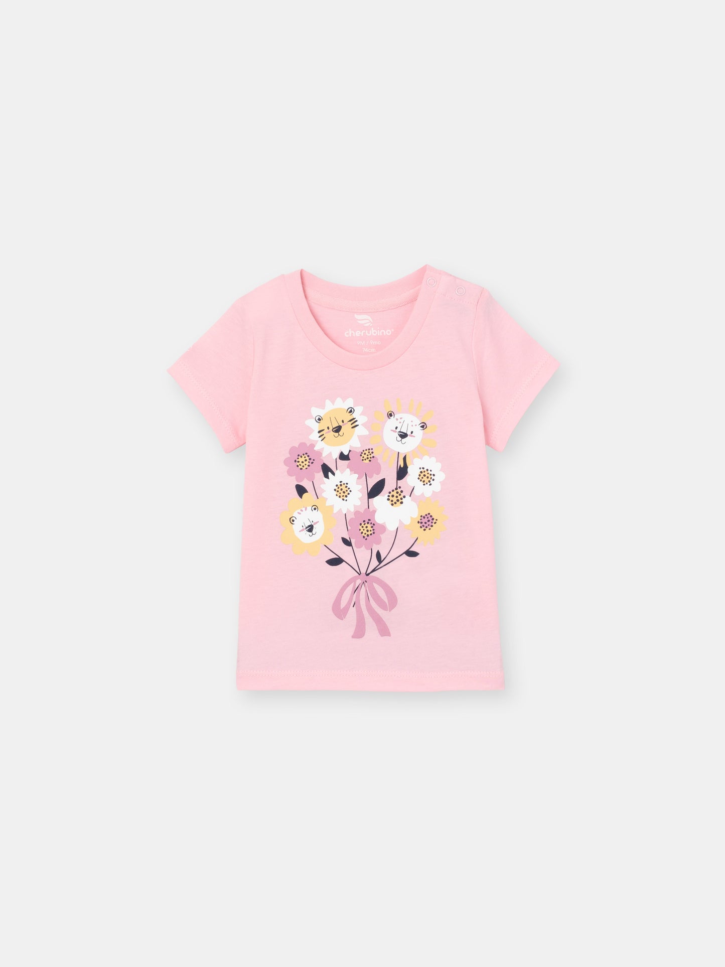 Short Sleeve T-Shirt with (Lion Bouquet) Graphic - Pink